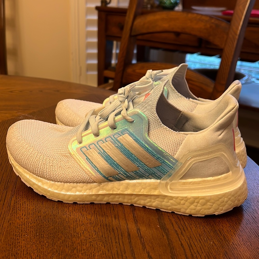 Womens adidas ultraboost blue/iridescent white running shoes